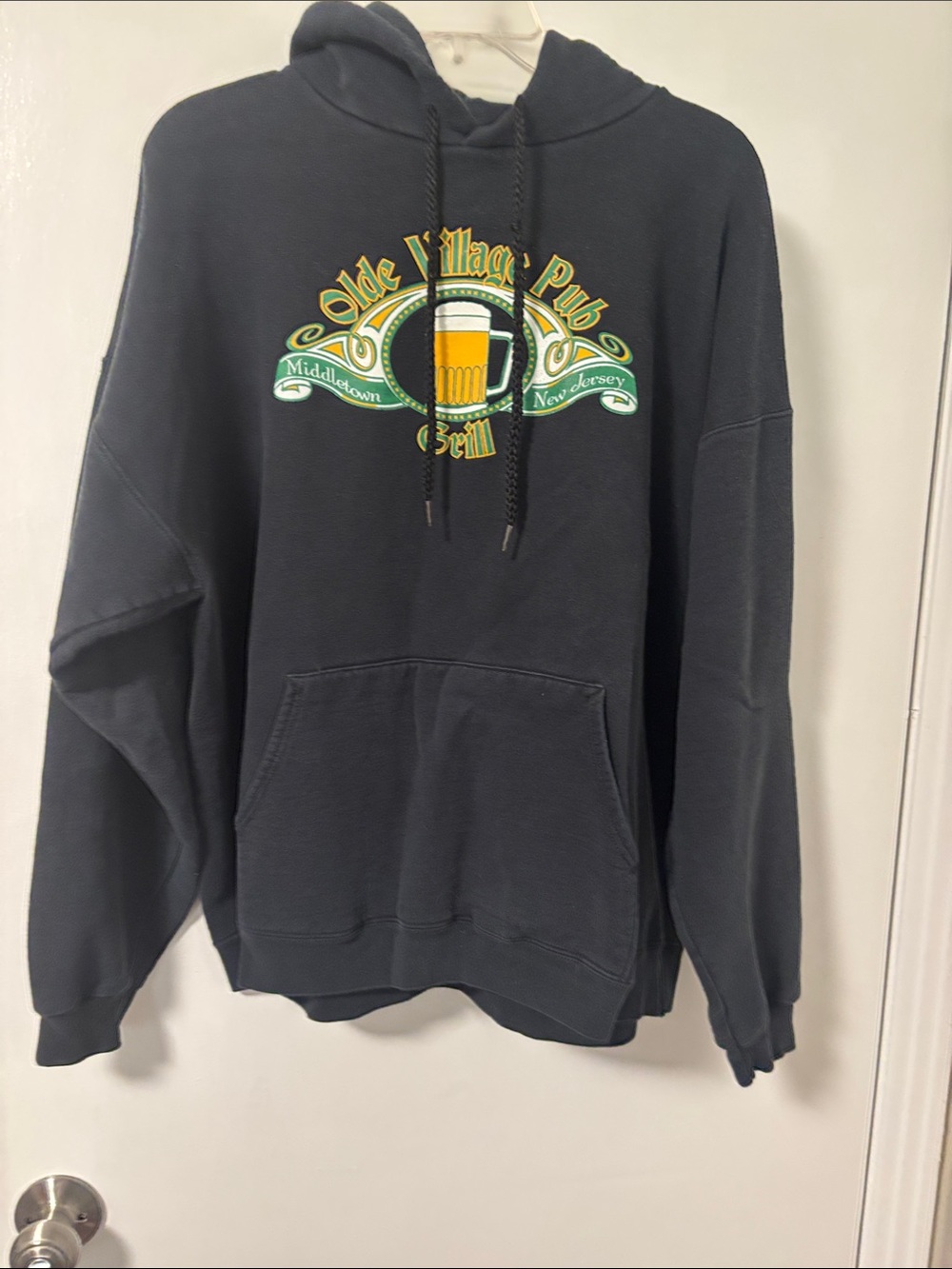 Hanes Black Pullover Hoodie with Green and Gold Pub Graphic